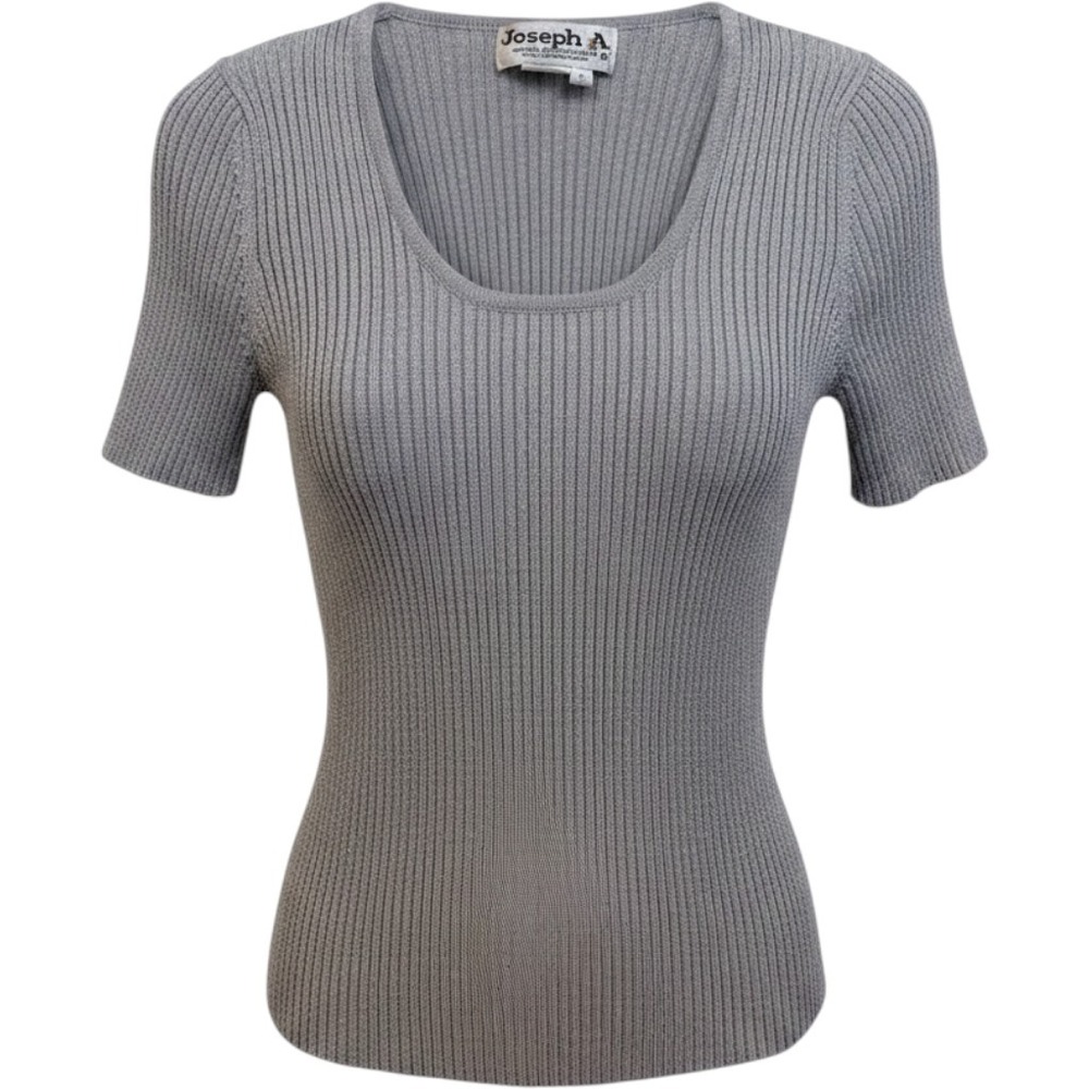 Joseph A. Ribbed Knit Top Women Small Silver Excellent Metallic Scoop Neck Short